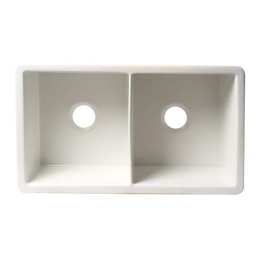 White 32" Double Bowl Fireclay Farmhouse Drop-In Sink