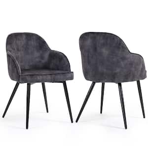 Batia Gray Velvet Fabric Dining Chairs (Set of Included)