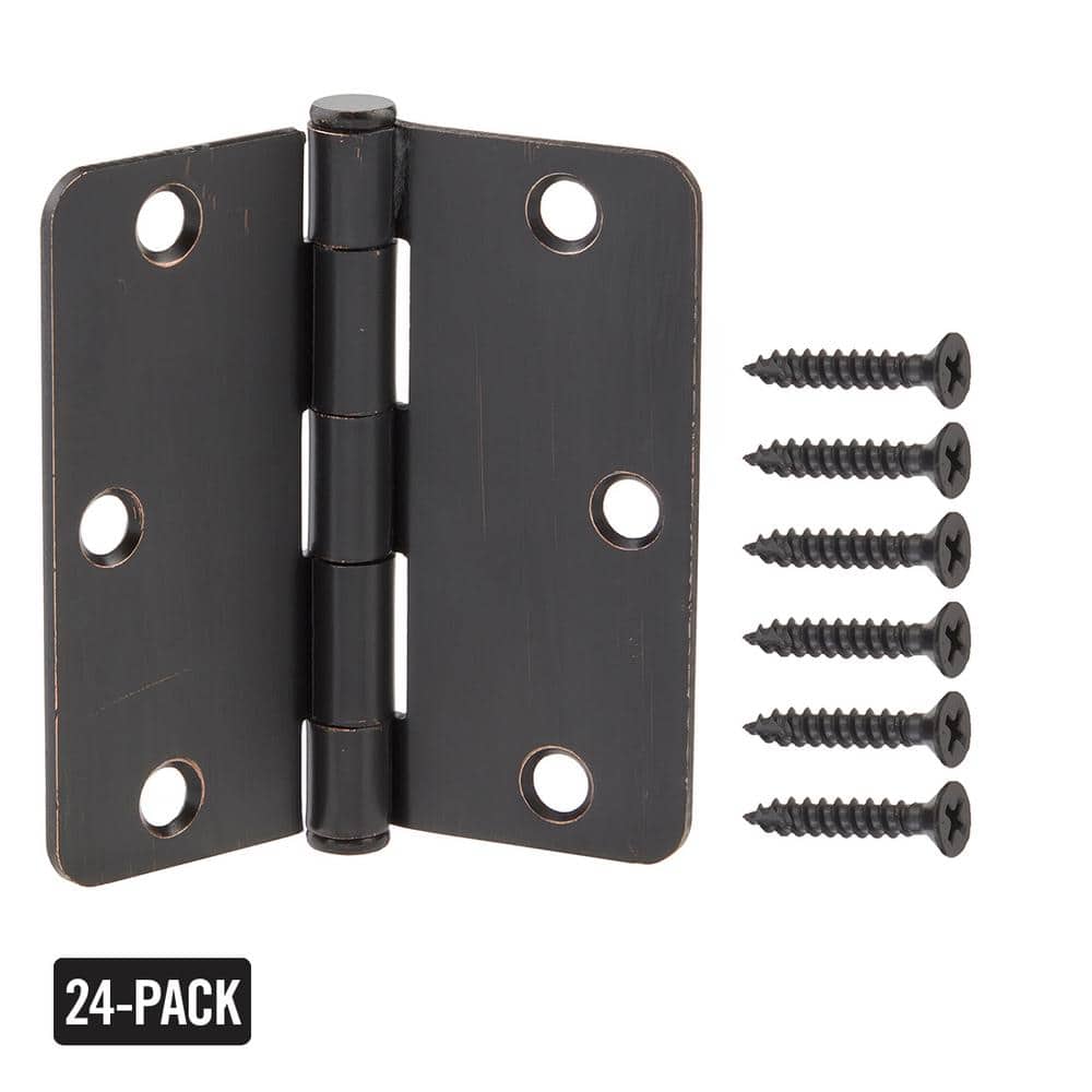 3-1/2 in. x 1/4 in. Radius Oil-Rubbed Bronze Door Hinge Value Pack (24-Pack