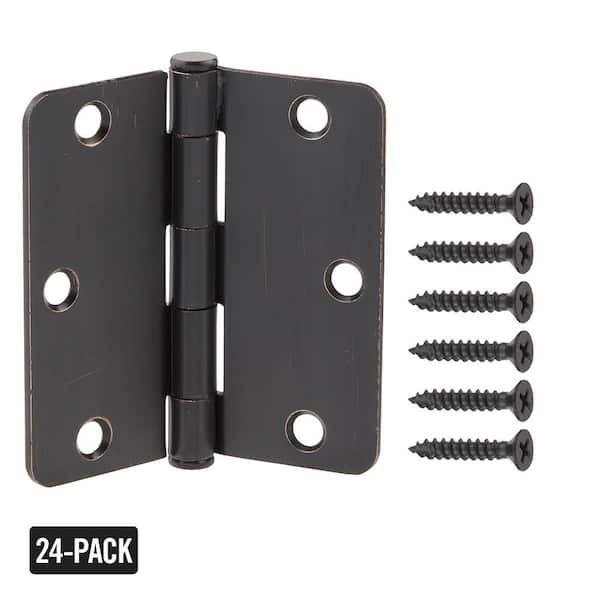 Everbilt 3-1/2 in. x 1/4 in. Radius Oil-Rubbed Bronze Door Hinge Value Pack (24-Pack)