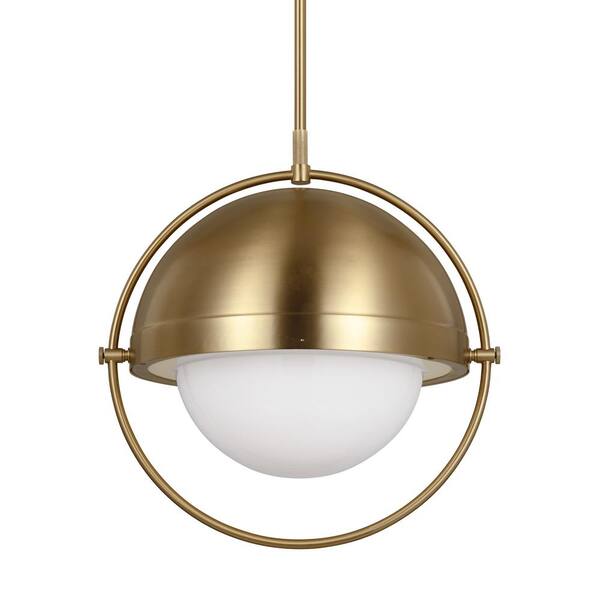 Generation Lighting Bacall Extra Large 1-Light Burnished Brass Hanging Pendant Light with Milk White Glass Shade