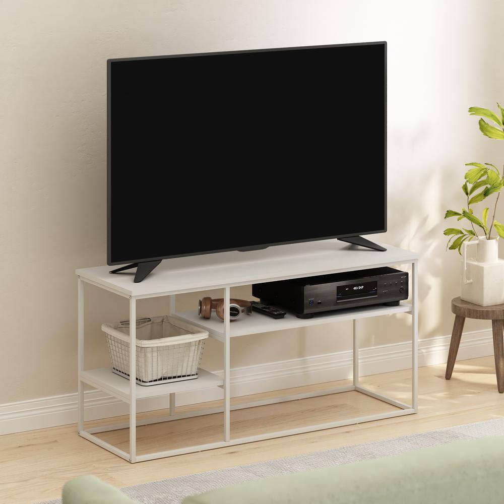 White Metal and Wood Minimalist TV Stand for 50 Inch TV