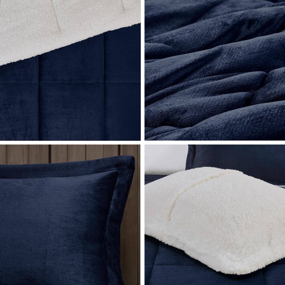 Full Navy/Ivory Down Alternative Comforter Set with Sherpa