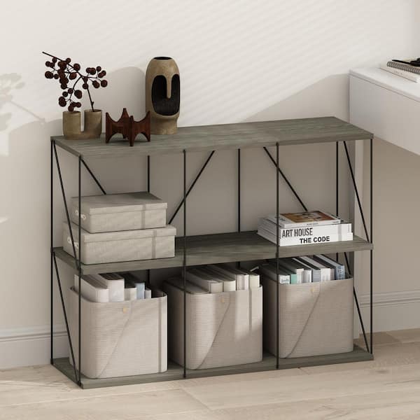 Furinno Rata 26.26 in. Tall French Oak Grey Wood 6-shelf Flat Base Bookcase with Metal Frame