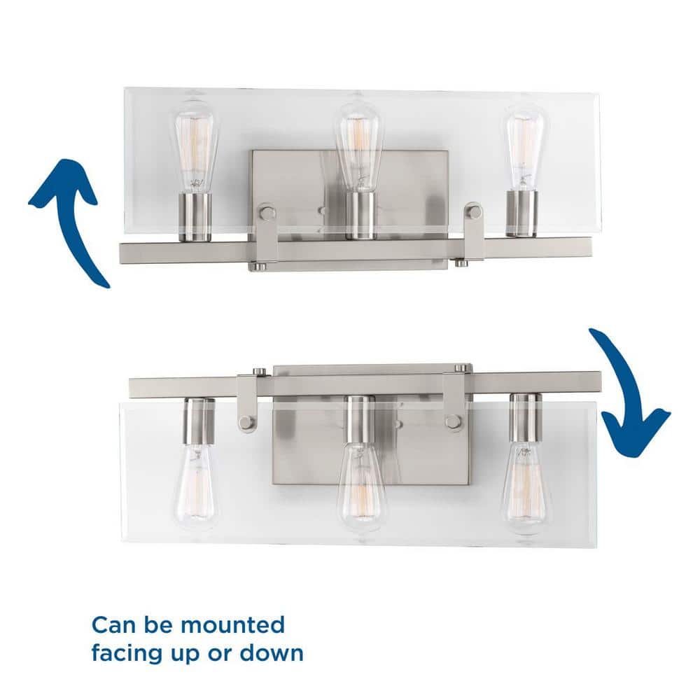 Glayse Brushed Nickel 3-Light Vanity Fixture with Glass Shade