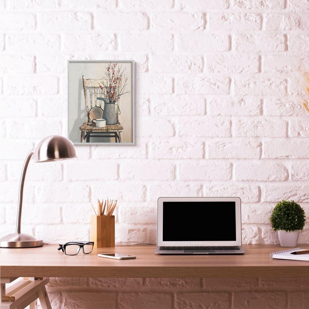 Vintage Rustic Pewter Framed Abstract Canvas Art