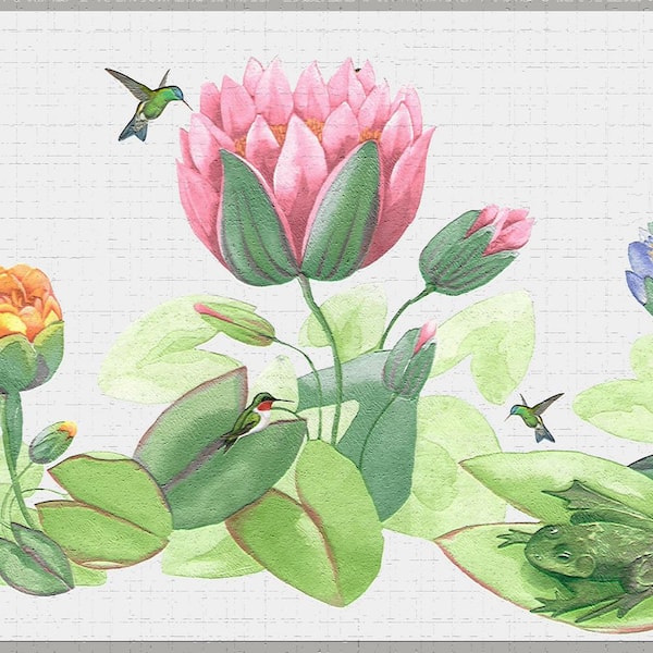 Falkirk Dandy II Green Pink Purple Birds and Flowers Floral Peel and Stick Wallpaper Border