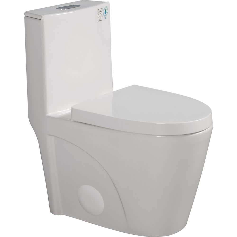 15-5/8 in. 1.1/1.6 GPF Dual Flush 1-Piece Elongated Toilet with Soft-Close Seat in Gloss White -  cadeninc, Bath-LQW1-1058