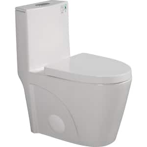 15-5/8 in. 1.1/1.6 GPF Dual Flush 1-Piece Elongated Toilet with Soft-Close Seat in Gloss White