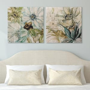 "Seaglass Garden" Fine Giclee Printed on Hand Finished Ash Wood Flower Diptych Wooden Wall Art