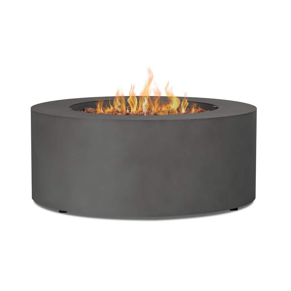 Aegean 36" Round Weathered Slate Steel Propane Fire Pit Table
