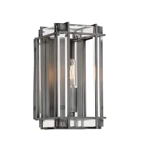 Langen Square 5 in. 1-Light Antique Nickel Wall Sconce with Clear Acrylic Accents