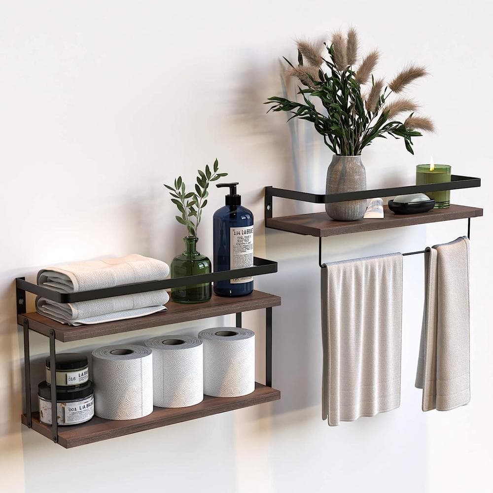 15.75 in. W x 5.7 in. D x 9.64 in. H Rustic Brown Wood Decorative Wall Shel
