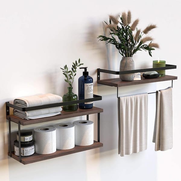 Cubilan 15.75 in. W x 5.7 in. D x 9.64 in. H Rustic Brown Wood Decorative Wall Shelf, Floating Bathroom Shelves