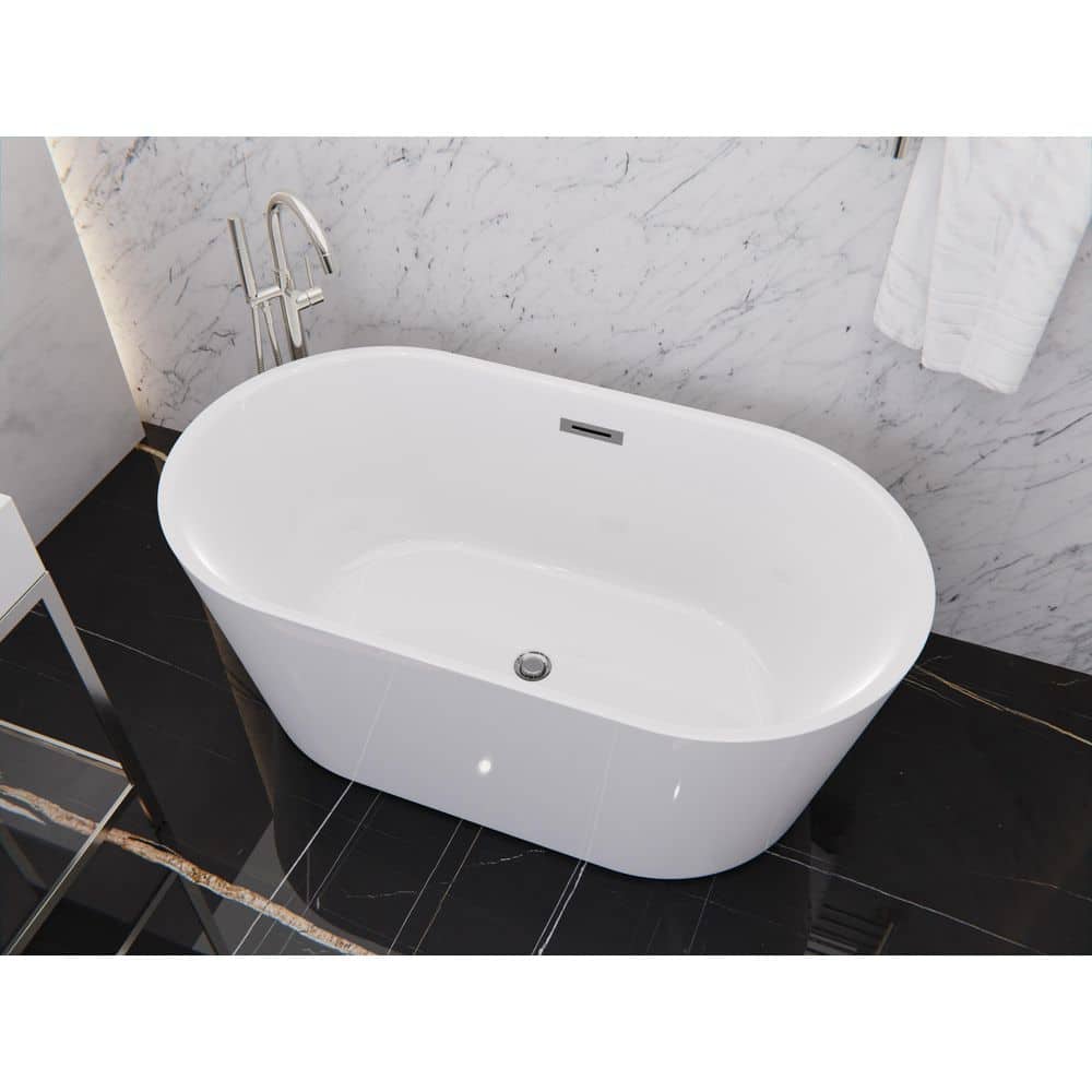 HD Series 55 in. x 30 in. Flat Bottom Acrylic Freestanding Soaking Bathtub 