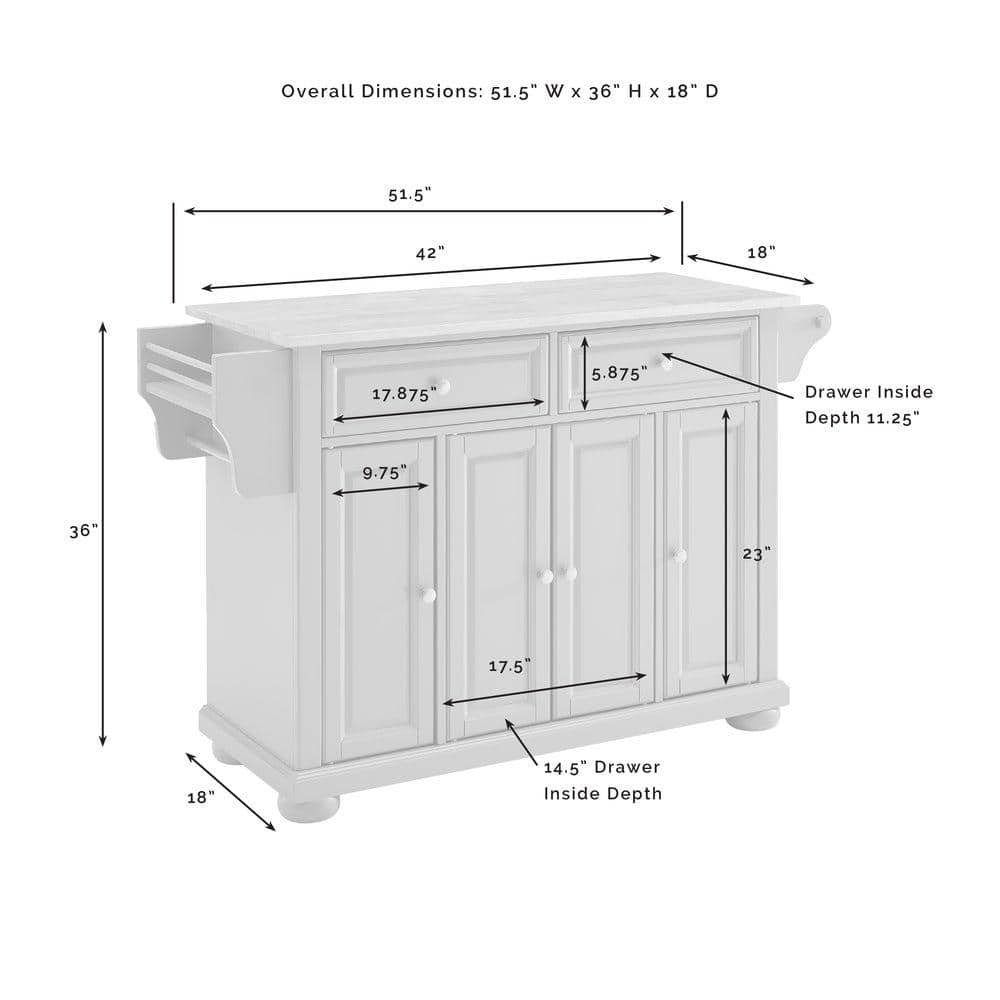 Alexandria White Kitchen Island with Granite Top - thumbnail 2