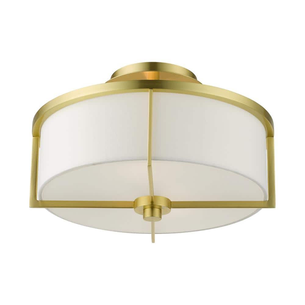 Satin Brass Contemporary 2-Light LED Drum Flush Mount
