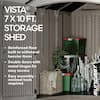 Suncast Vista 7 ft. W x 7 ft. D Plastic Resin Storage Shed with Floor (50 sq. ft.) in Colonnade (Beige) BMS7705