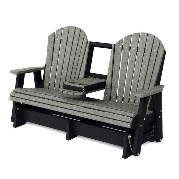 Heritage 2-Person Dark Gray and Black HDPE Plastic Outdoor 5' Glider with Console