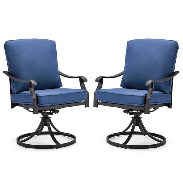 HOMMOW 22 in. x 23 in. Outdoor Swivel Patio Dining Chairs Set of 2,360° Swivel Chairs with 3.5 in. BLUE
