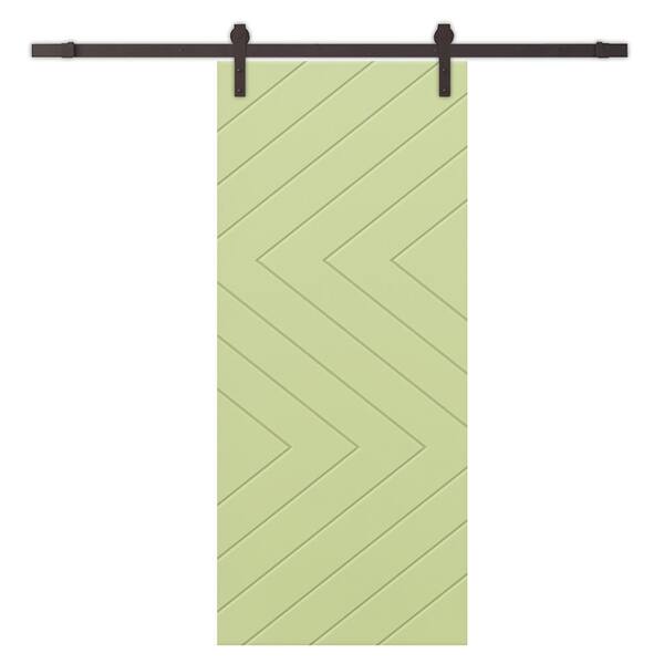 CALHOME 24 in. x 84 in. Sage Green Painted Composite MDF Paneled Interior Sliding Barn Door with Hardware Kit