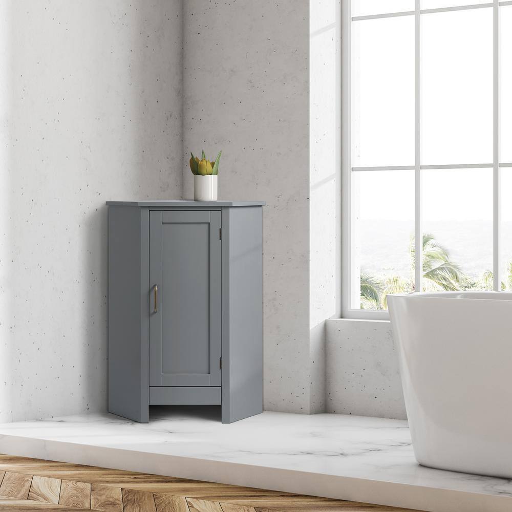 Mercer Mid-Century Modern Gray Corner Cabinet with Brass Pull