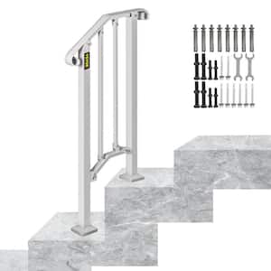 1 ft. Handrails for Outdoor Steps Fit 1 or 2 Steps Outdoor Stair Railing Wrought Iron Handrail with Baluster in White