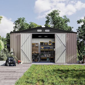 12 ft. W x 10 ft. D Metal Outdoor Storage Shed with Floor Frame, Double Door for Backyard Garden Patio (108 sq. ft.)