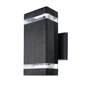 2-Light Black LED Outdoor Up Down Aluminum Steel Rectangular Wall Lantern Sconce, Color Selectable 30K 40K 50K (1-Pack)