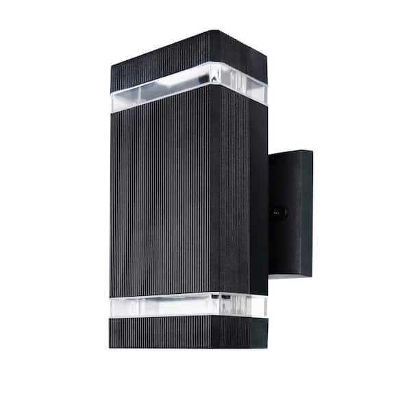 2-Light Black LED Outdoor Up Down Aluminum Steel Rectangular Wall Lantern Sconce, Color Selectable 30K 40K 50K (1-Pack)