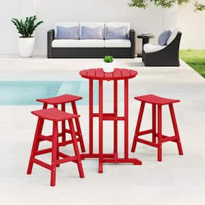 Laguna 4-Piece HDPE Weather Resistant Outdoor Patio Counter Height Bistro Set with Saddle Seat Barstools, Red