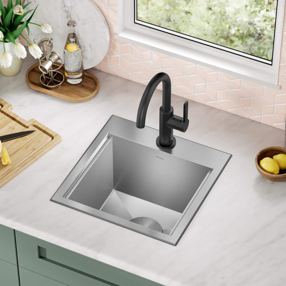 Kore 15" Stainless Steel Single Basin Bar Sink with Bamboo Cutting Board
