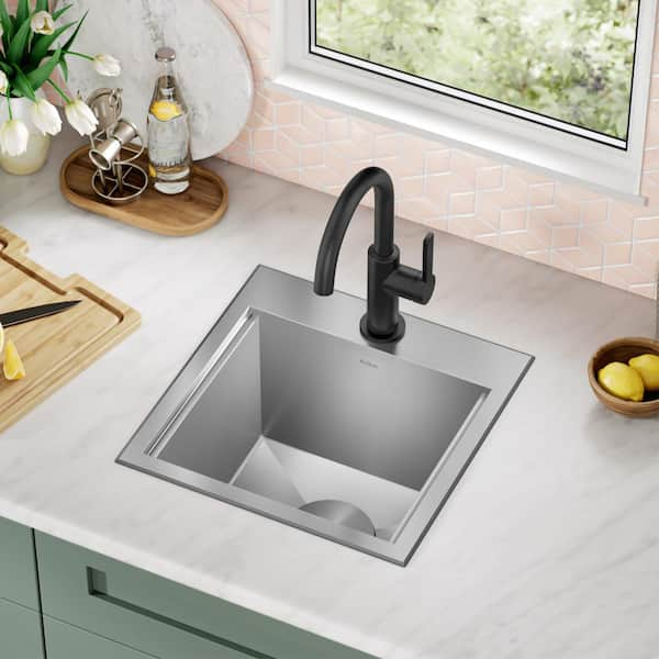 Kraus KWT321-15-316 Kore Outdoor Drop in Stainless Steel Square Single Sink