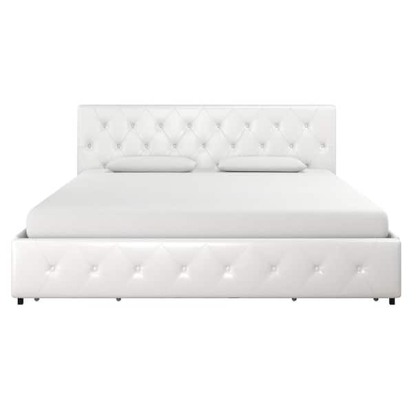 Dhp Dean White Faux Leather Upholstered, White Leather King Size Bed With Drawers