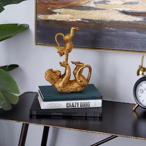 11 in. x 8 in. Gold Polystone Eclectic Monkey Sculpture
