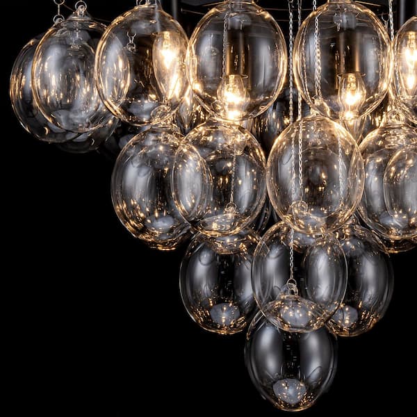 TinHon 22.8 in. Modern 8-Light Black Bubble Glass Chandelier with