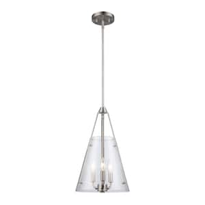 Alivia 11 in. 3-Light Brushed Nickel Pendant Light Fixture with Clear Glass Shade