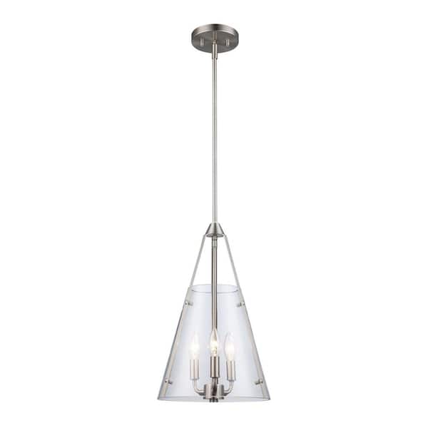 Bel Air Lighting Alivia 11 in. 3-Light Brushed Nickel Pendant Light Fixture with Clear Glass Shade