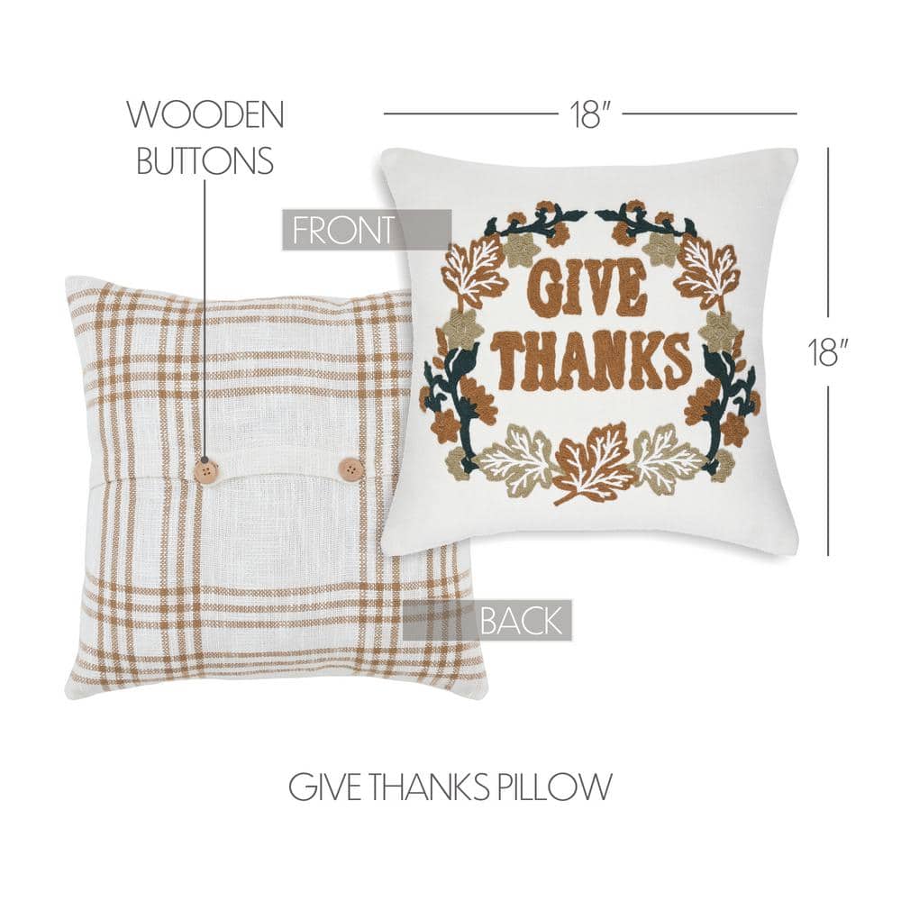 18x18 Wheat Plaid Embroidered Thanksgiving Pillow
