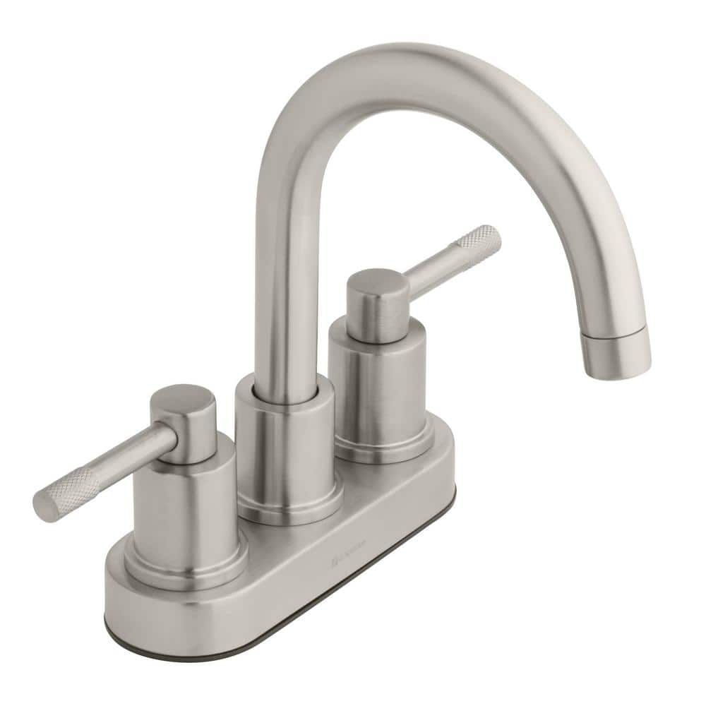 Glacier Bay Builders 4 in. Centerset Double Handle Low-Arc Bathroom Faucet  in Brushed Nickel HD67091W-6B04 - The Home Depot