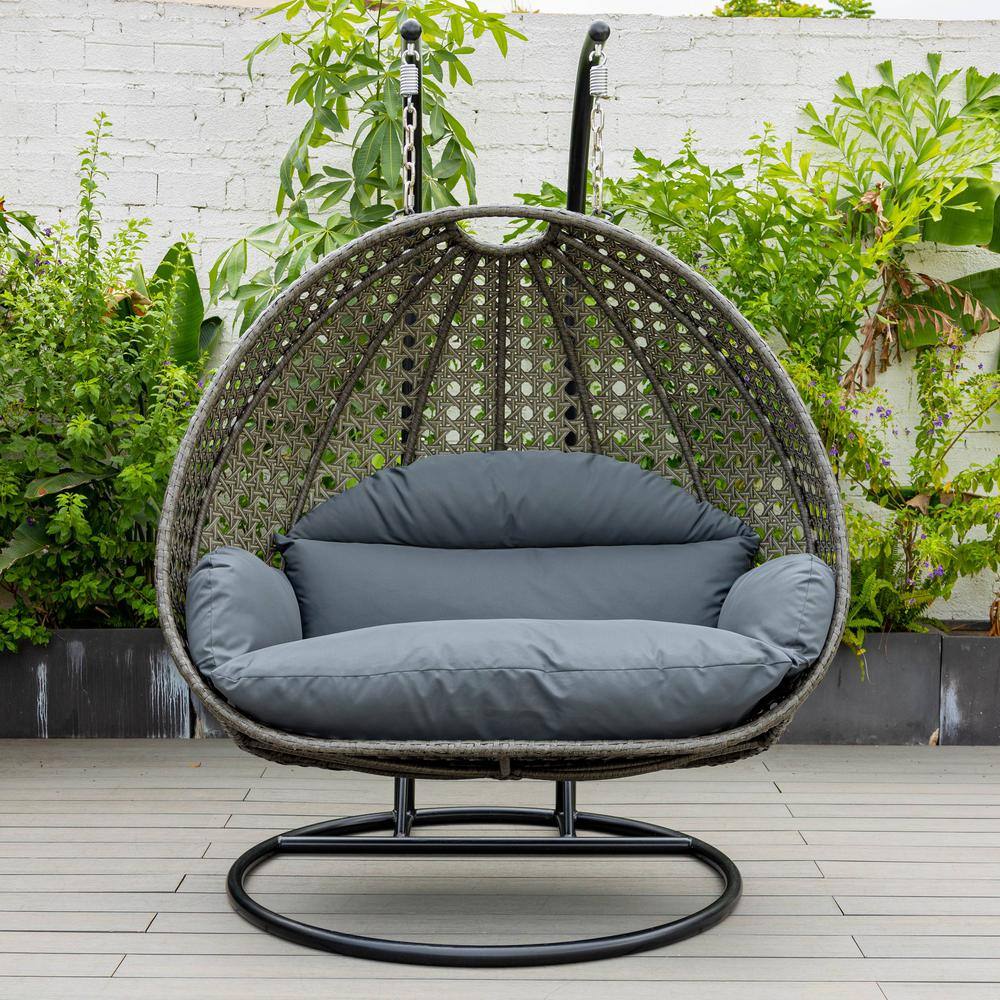 Dark Grey Wicker Hanging Egg Chair with Cushions