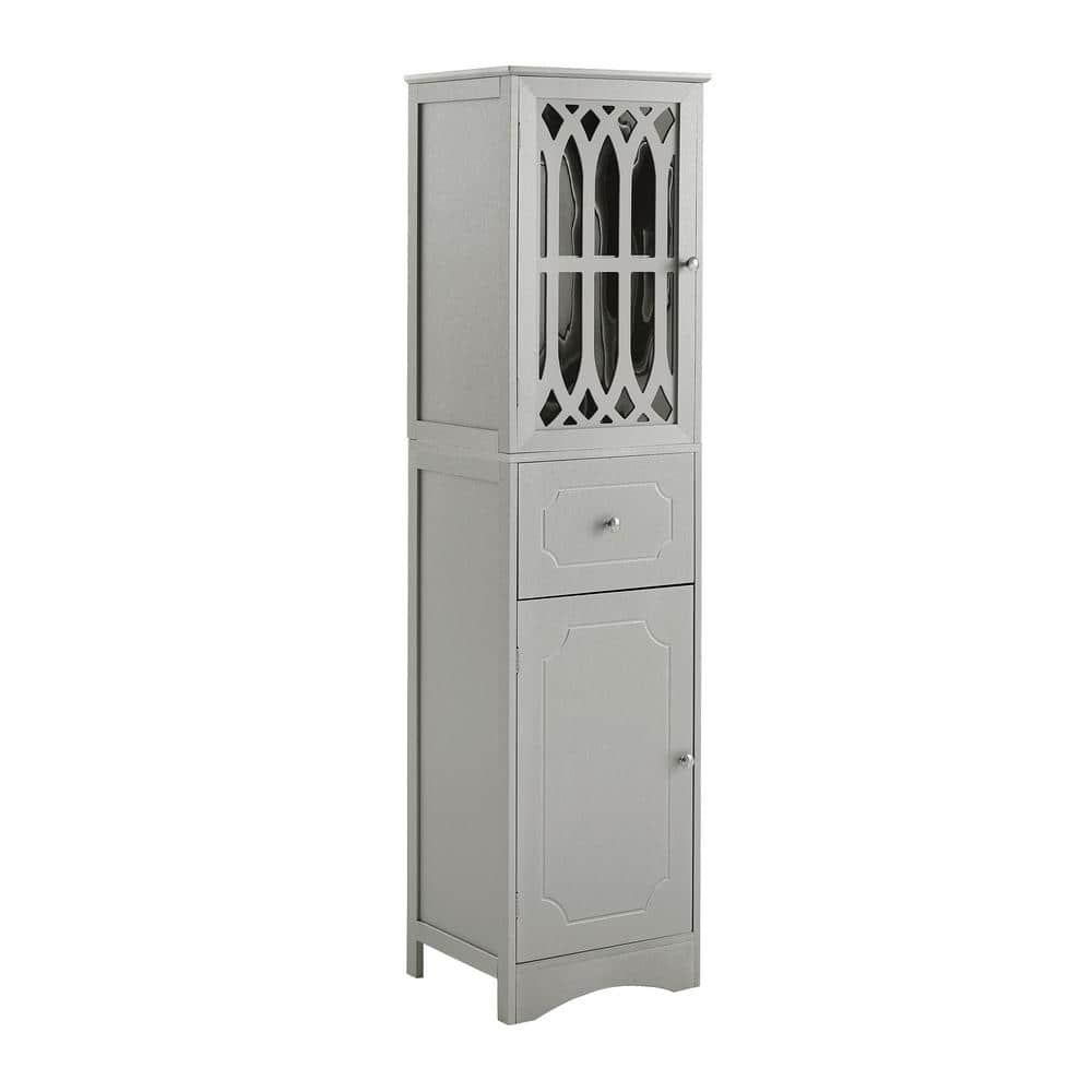 16.5 in. W x 14.2 in. D x 63.8 in. H Gray Linen Cabinet, Tall Bathroom Storage Cabinet with Adjustable Shelf
