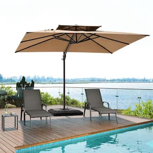 11.5 ft. x 9 ft. Double Top Aluminum Offset 360° Rotation Cantilever Patio Umbrella in Tan with 350 lbs. Weighted Base