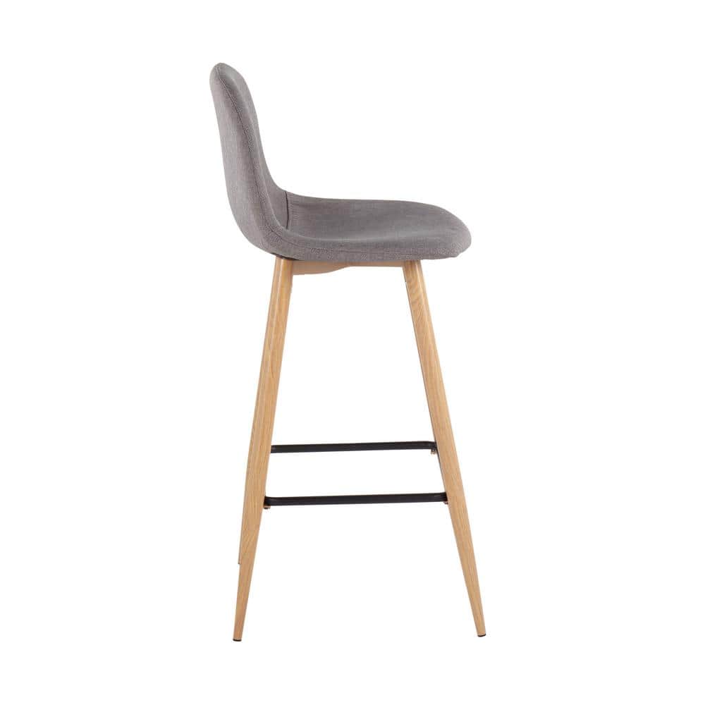 Natural Metal and Charcoal Fabric Swivel Barstools, Set of 2