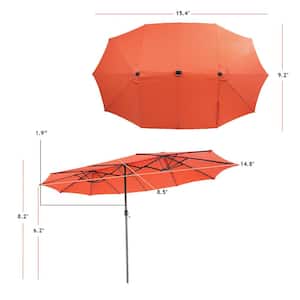 15 ft. Solar LED Patio Outdoor Double-Sided Market Umbrella with 48-Lights Crank  Orange