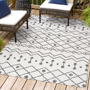 Nokat Modern Bohemian Ivory/Black 5 ft. x 8 ft. Indoor/Outdoor Area Rug