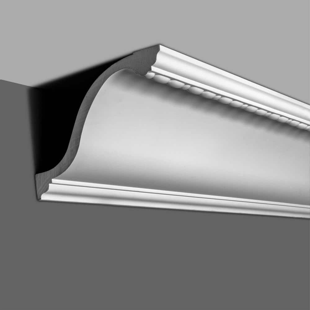 Primed White Polyurethane Bead and Reel Crown Moulding Sample