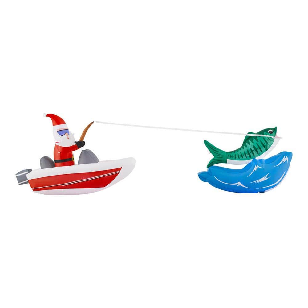 RARE Christmas Santa And Elf Fishing Boat Inflatable Airblown Blow Up #2205