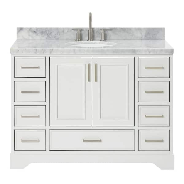 Stafford 48 in. Single Sink Freestanding Bathroom Vanity in White with Carrara White Marble Top
