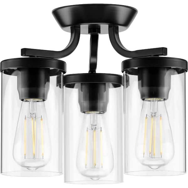 Progress Lighting Lassiter 13 in. Black 3-Light Semi-Flush Mount